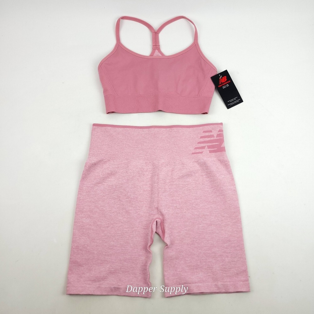 New Balance‎ Sports Bra & Shorts Medium-Intensity Workout Set Hazy Rose Htr Pink